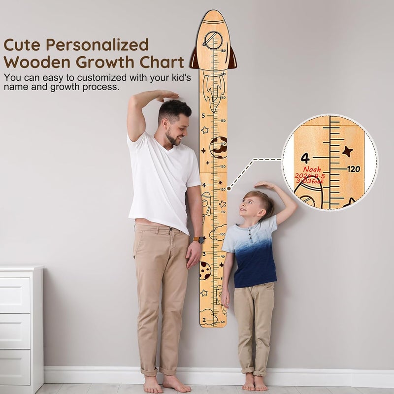 Beinou Growth Chart for Wall Wood Height Chart for Kids Height Measurement for Wall Boy Girls Height Wall Chart Growth Measuring Ruler Room Wall Decor,Rockets - Image 4